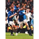 Football Duncan Ferguson signed 16x12 colour photo pictured celebrating while playing for Everton.