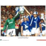 Football Neville Southall signed 16x12 colour photo pictured with the FA Cup and his Everton team