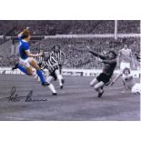 Autographed PETER BARNES 16 x 12 photo - Colorized, depicting the Manchester City winger scoring the