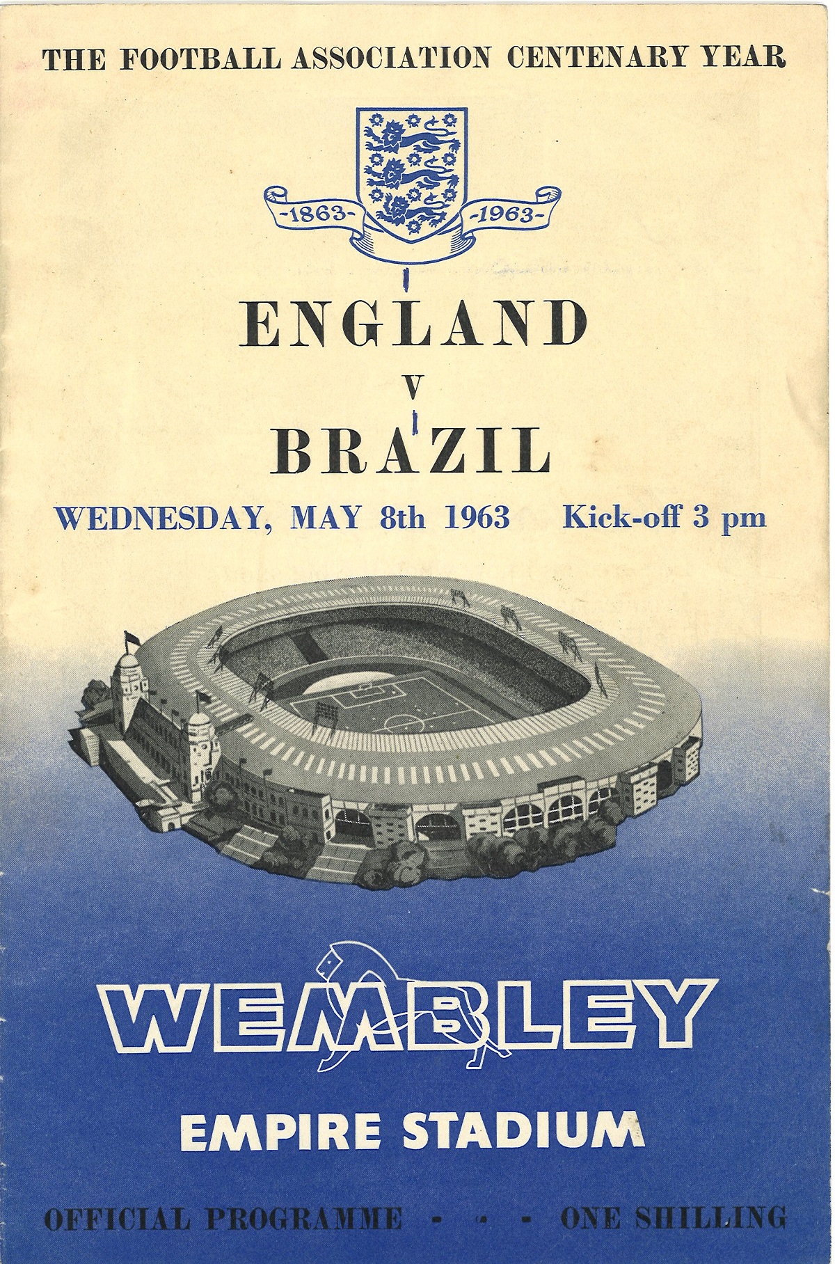 Football vintage programme England v Brazil Wembley Stadium 8th May 1963. Good condition Est.