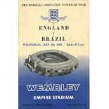 Football vintage programme England v Brazil Wembley Stadium 8th May 1963. Good condition Est.
