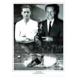 Football Sir Tom Finney signed 16x12 black and white montage photo. Good condition Est.