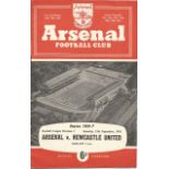 Football vintage programme Arsenal v Newcastle United League Division One 15th Sept 1956. Good