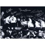 Autographed TOTTENHAM 16 x 12 photo - B/W, depicting captain Danny Blanchflower receiving the