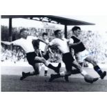 Autographed JIMMY McILROY 16 x 12 photo - Colorized, depicting a wonderful image the Burnley