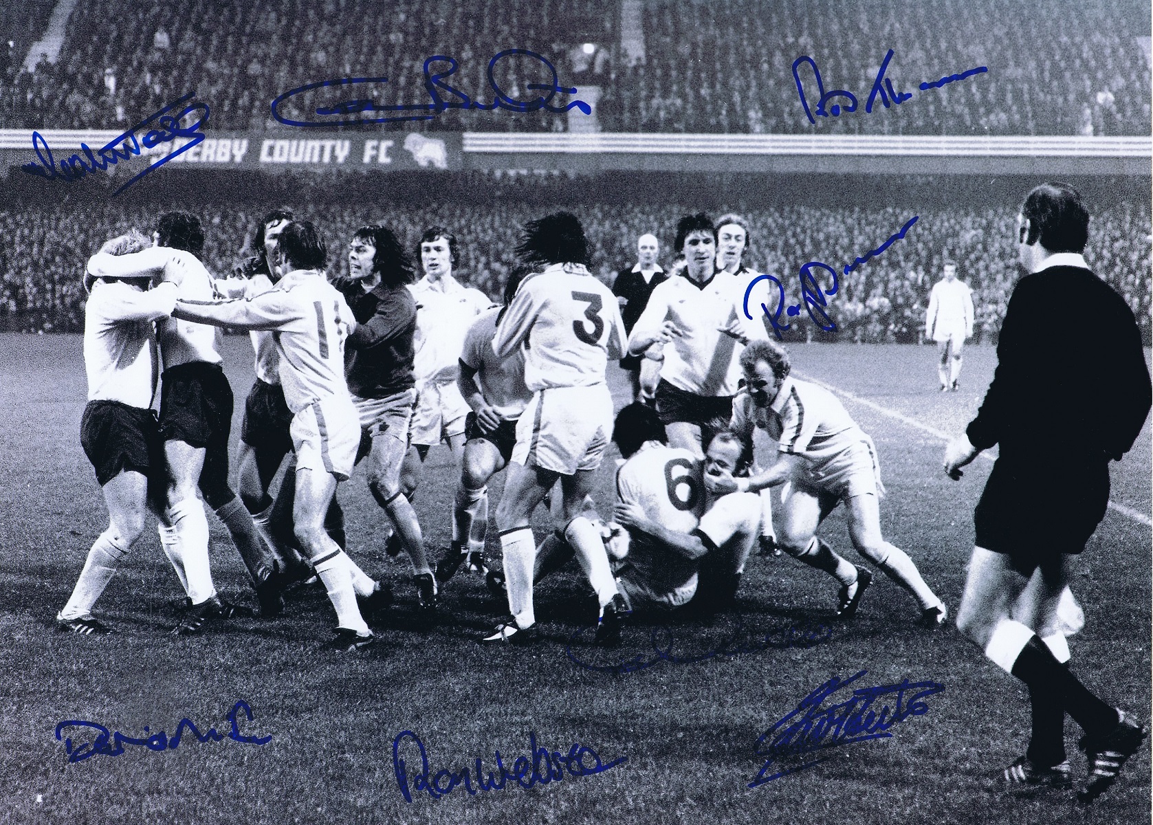 Autographed DERBY COUNTY 16 x 12 photo - B/W, depicting Francis Lee of Derby County and Norman