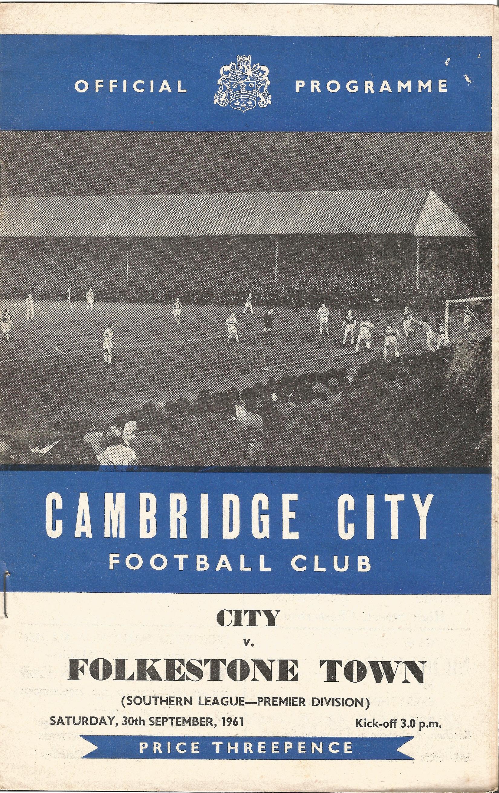 Football vintage programme Cambridge City v Folkestone Southern League Premier Division 30th Sept