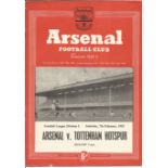 Football vintage programme Arsenal v Tottenham Hotspur League Division One 7th February 1953.