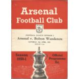 Football vintage programme Arsenal v Bolton Wanderers League Division One 21st April 1951. Team