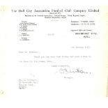 Football Hull City typed letter signed dated 5 January 1967 signed by the manager at the time C.