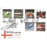 England Memories of FIFA World Cup Win 1966 multi signed FDC signed by Three Lions legends Martin