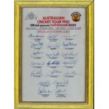 Cricket Australia Cricket Tour 1985 vintage multi signed framed team sheet includes Border,
