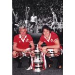 Autographed MAN UNITED 12 x 8 photo - Colorized, depicting a montage of images relating to United'