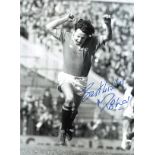 Football Mickey Thomas signed 16x12 black and white photo pictured celebrating while playing for