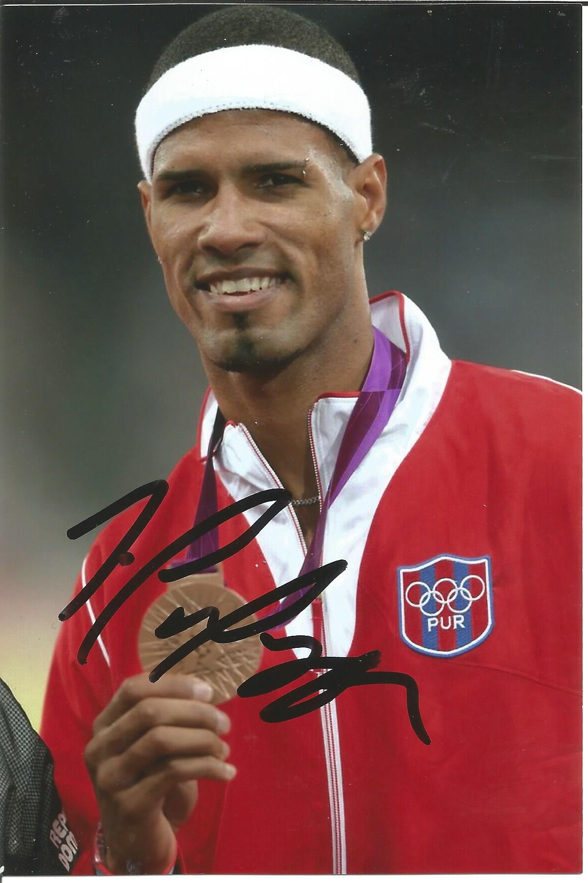 Olympics Javier Coulson signed 6x4 colour photo of the Bronze medallist in the 400m Hurdles event at