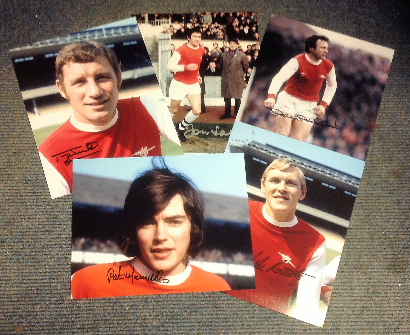 Football Arsenal Collection 5 signed photos from great Gunner names such as John Hollins, Peter
