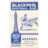 Football vintage programme Blackpool v Arsenal League Division One 18th April 1959. Good condition