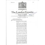 Gerard Norton VC WW2 Victoria Cross winner signed A4 copy of his London Gazette citation. Good