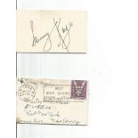 Sammy Kaye signed card. Signed on vintage 3 x 2 inch cream card. Comes with original mailing