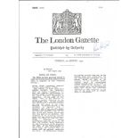 Rod Learoyd VC WW2 Victoria Cross winner signed A4 copy of his London Gazette citation. Good