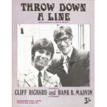 HANK MARVIN The Shadows signed vintage 1969 Throw Down A Line Sheet Music with Cliff Richard. Good