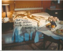 Goldfinger Shirley Eaton signed 10 x 8 inch colour photo covered in gold on bed she has added screen