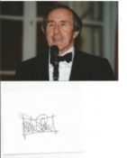 Jackie Stewart Formula One racing driving Champion signed card with colour photo. Good condition.