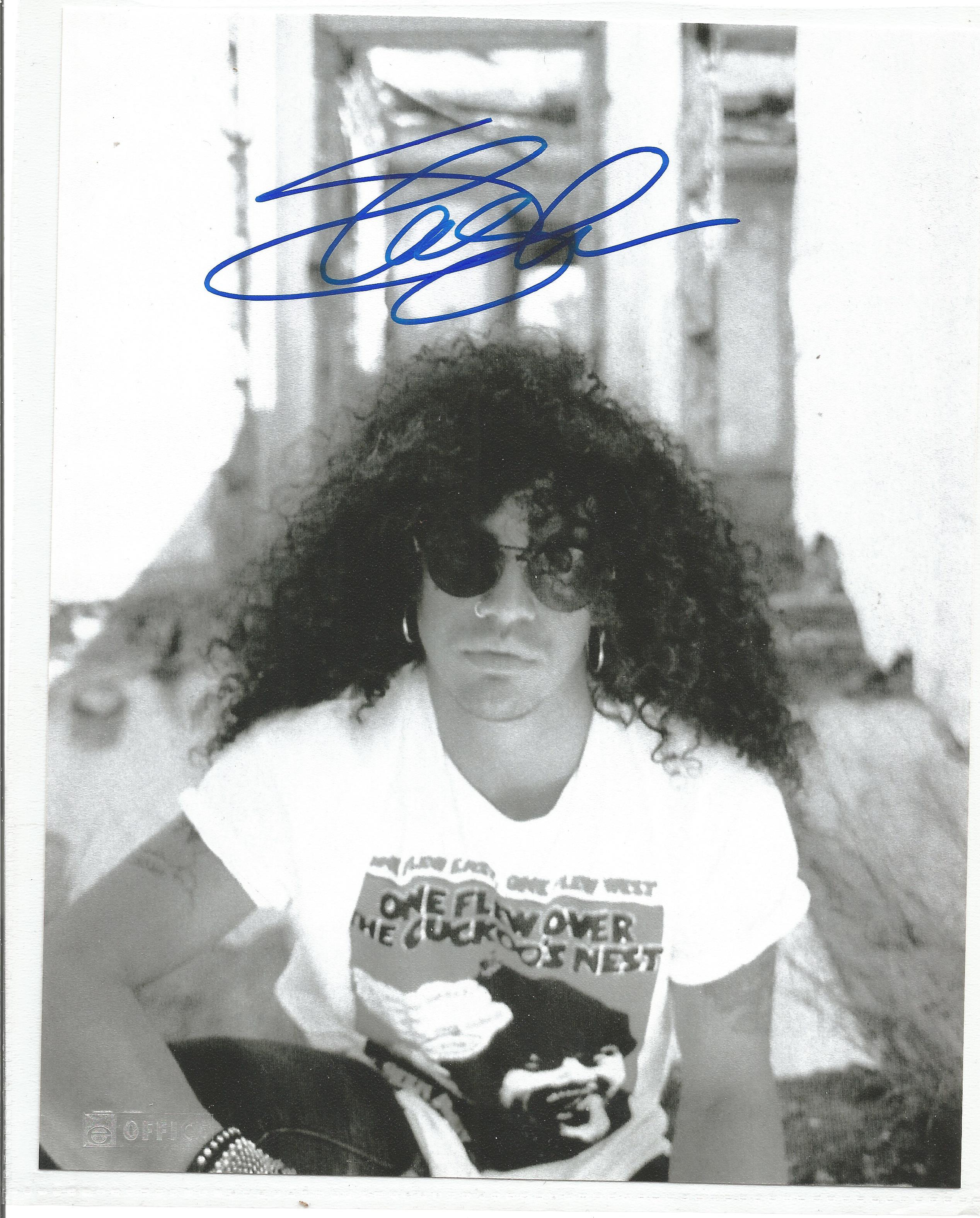 Slash signed 10x8 black and white photo. Good condition. All autographs come with a Certificate of