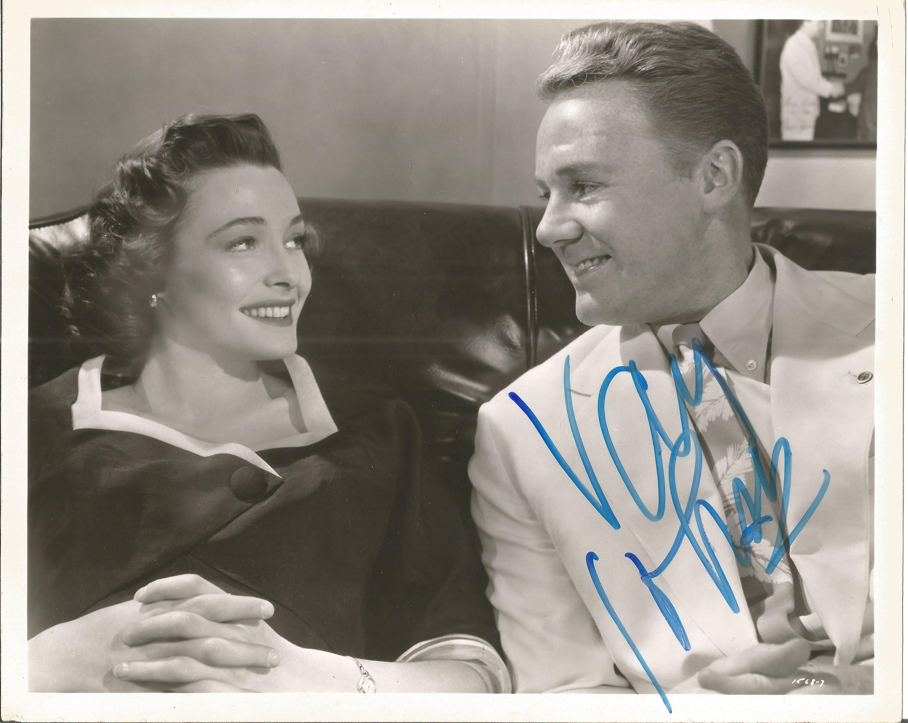 Van Johnson signed 10 x 8 inch b/w photo, slight crease in middle not distinctive. Condition 7/10.