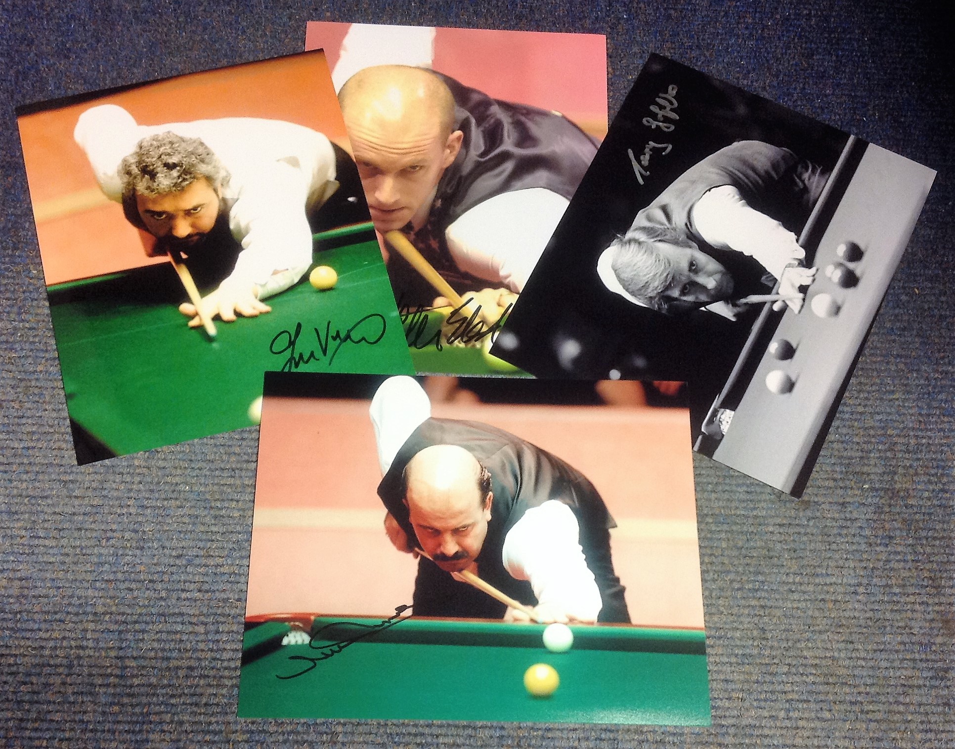 Snooker collection 4, 12x8 signed colour photos includes Willie Thorne, John Virgo, Terry