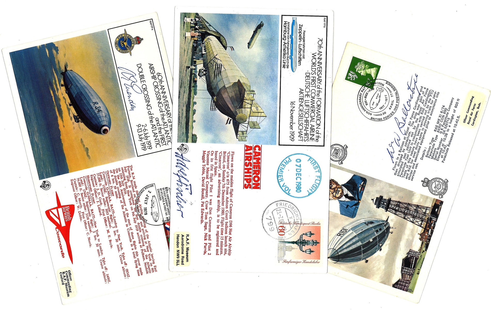 Zeppelin FDC collection includes 3 signed flown covers includes 60th Anniversary of the First