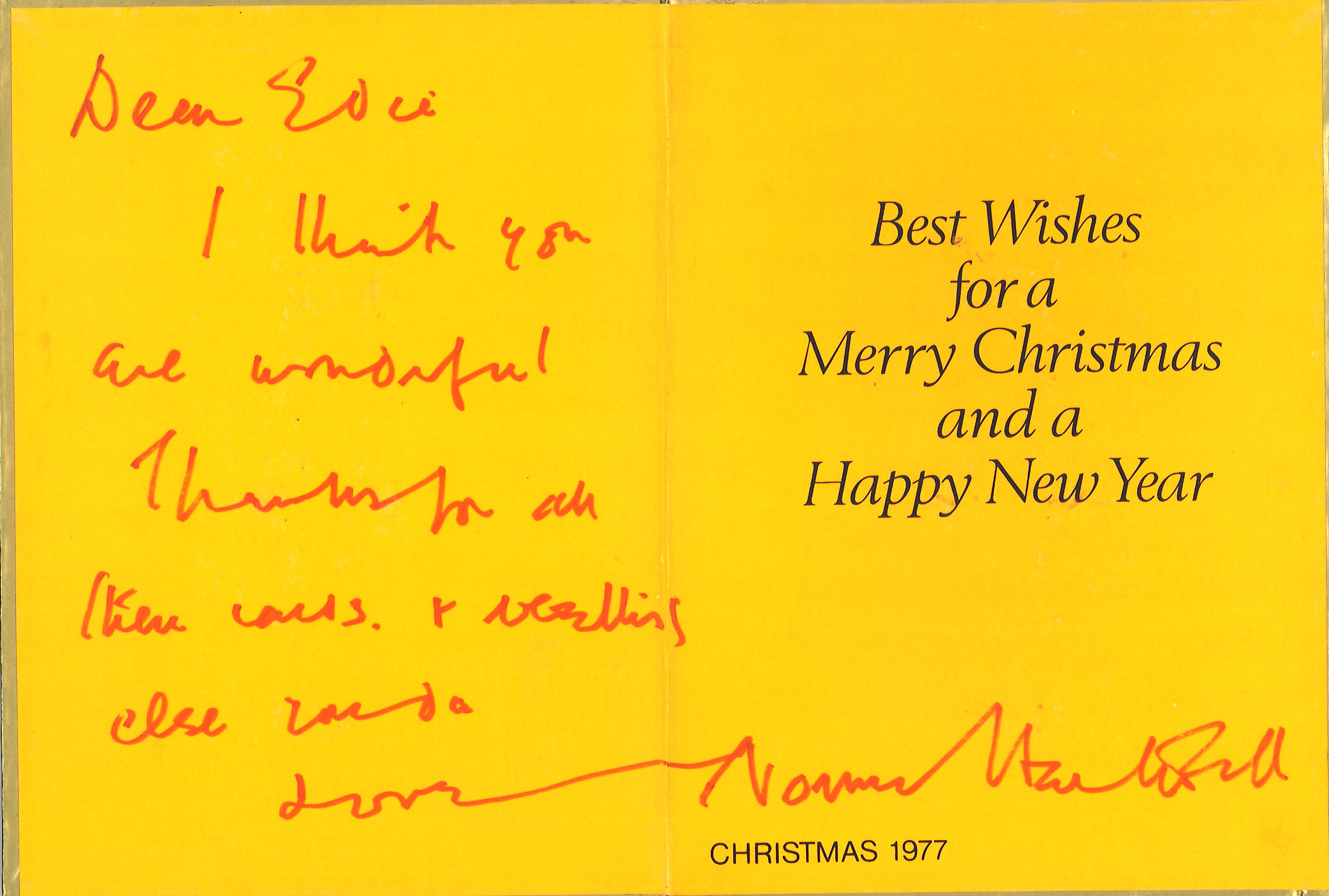 Norman Hartnell Queens Dressmaker Hand Made Christmas Card addressed to one of his employees dated - Image 2 of 2