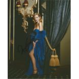 Tracy Shaw signed 10x8 colour image featuring her in a royal blue gown with fur detail. Good