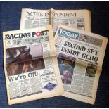 Newspaper collection. Contains Today, Racing post and The Independent. All are from the first day of