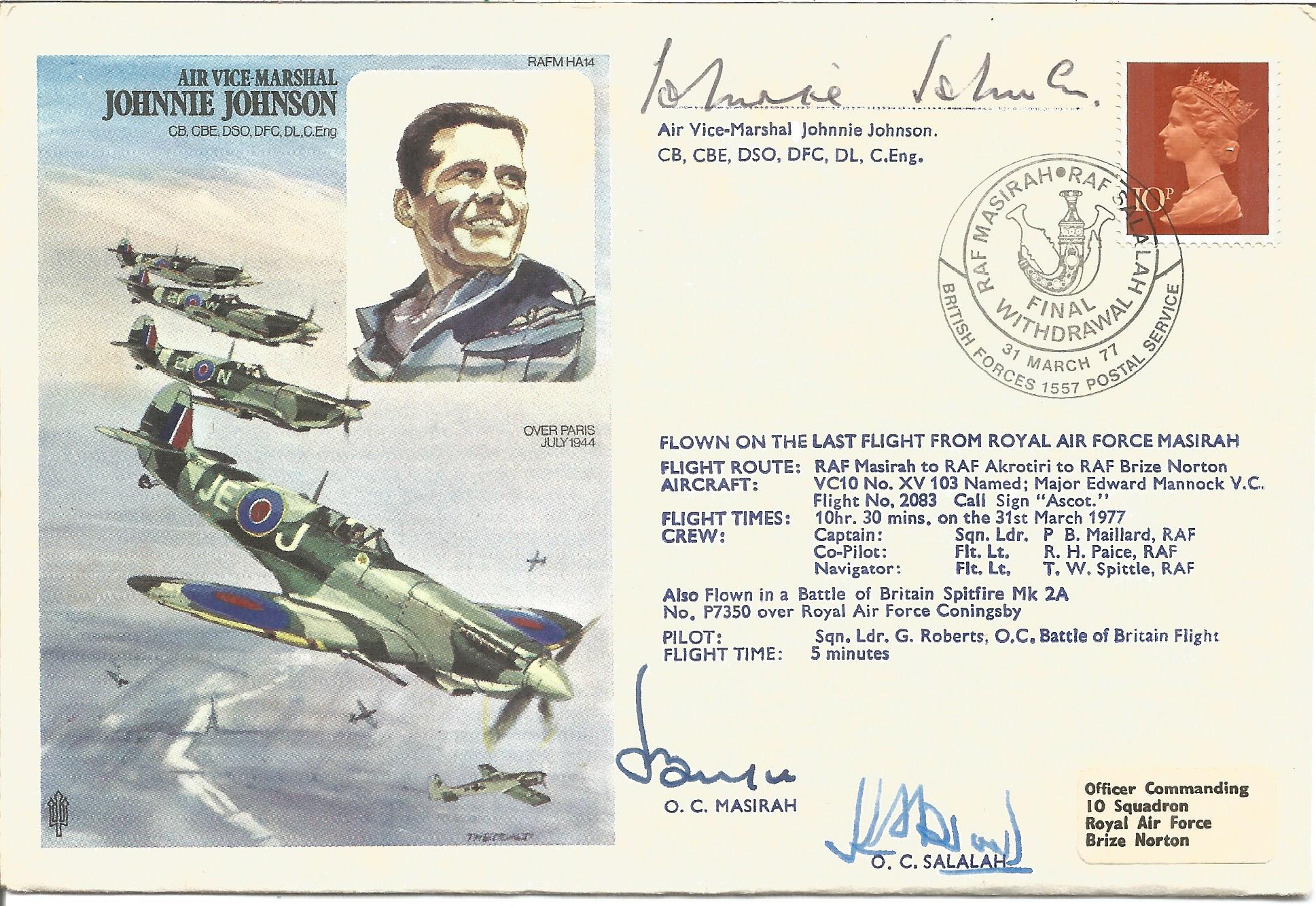 Top WW2 fighter ace Air Vice-Marshal Johnnie Johnson CB CBE DSO DFC DL C. Eng, plus 2 other signed