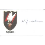 Klaus Scheer WWII German Ace signed 5 x 3 card. Good Condition. All autographs come with a