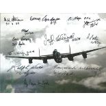 WWII Lancaster 8x6 B/W photo signed by 14 bomber command veterans signatures include W/O Phil Bates,