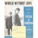 Peter & Gordon Singers Signed Album Page With Vintage World Without Love Sheet Music. Good