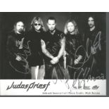 Judas Priest music band signed 7 x 5 inch b/w promo photo. Condition 8/10. Good Condition. All