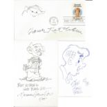 Cartoonists autograph and original sketch collection. Five items: An FDC with a cachet honouring the