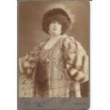 Sarah Bernhardt, signed 6 x 4 inch sepia vintage cabinet photo dated 1910, scarce autograph.