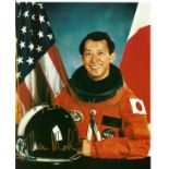 Space Shuttle Astronaut Mamoru Mohri Signed Nasa Colour Flight suit Litho. Good Condition. All