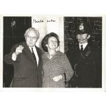Harold Wilson signed 8 x 6 inch b/w photo on steps of 10 Downing Street with his wife. Good