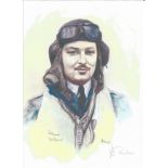 Wg Cmdr John Freeborn WW2 RAF Battle of Britain Pilot signed colour print 12 x 8 inch signed in