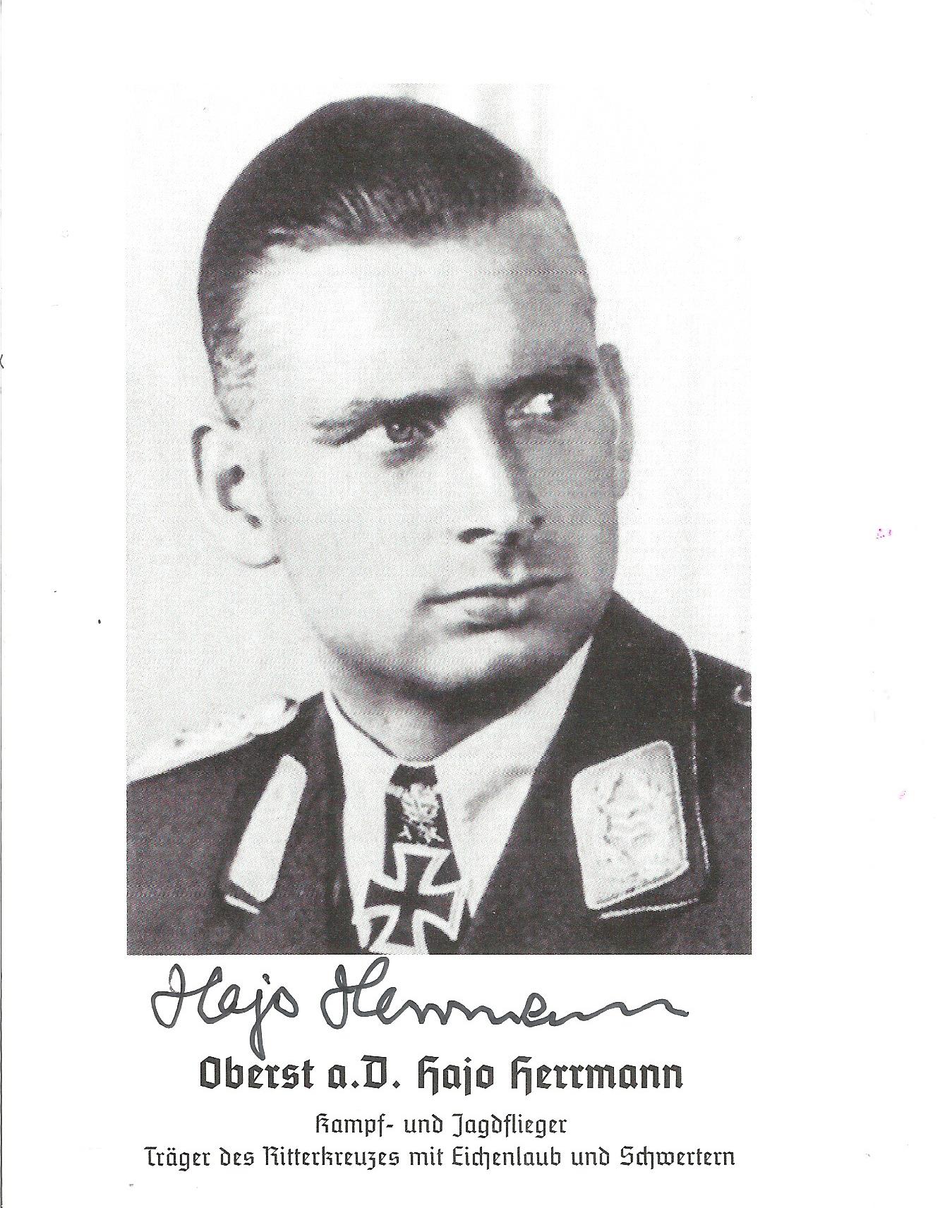 WW2 Oberst Hajo Herrmann signed 6x4 black and white photo. Good Condition. All autographs come