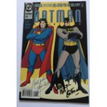 Adam West signed DC Batman Comic, with second unidentified autograph Lewis Aulsey. Good condition.