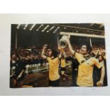 Frank McLintock signed 12 x 8 inch colour football photo, parading the FA Cup with Charlie George.