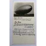 Zeppelin crew veterans signed card. Six veterans inc Adolf Fischer, Richard Kollman, Oskar Fink,