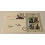 Prime Minister Margaret Thatcher signed 1979 Rowland Hill Miniature sheet FDC. Good condition. All