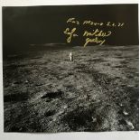 Apollo 14 Moonwalker Dr Ed Mitchell signed 12 x 12 inch b/w space book page showing Ed on the